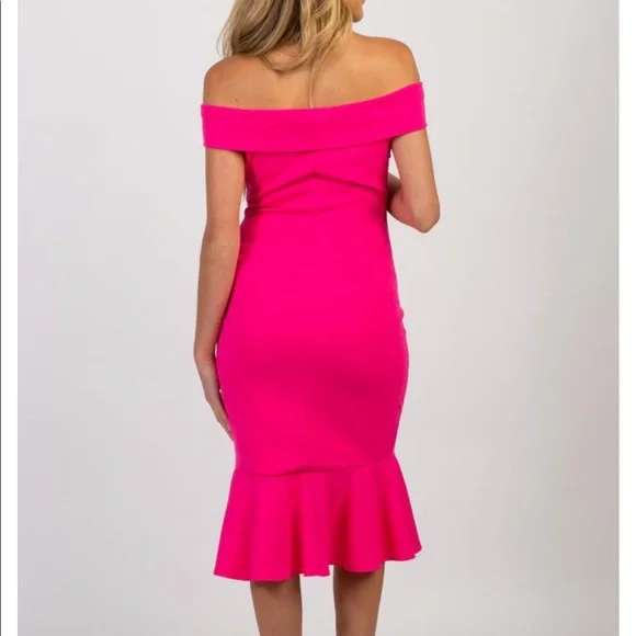 Pinkblush Fuchsia Pink Off Shoulder Maternity Ruffle Trim Mini Dress - Picture 3 of 11